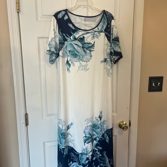 Women's Plus Size Elegant Floral Print Color Block Long Maxi Dress 16W & 20W - Picture 6 of 11